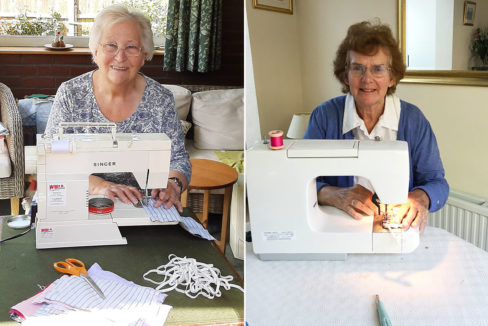 Rosemary and Mavis sewing face masks for staff at Sonya Lodge Residential Care Home