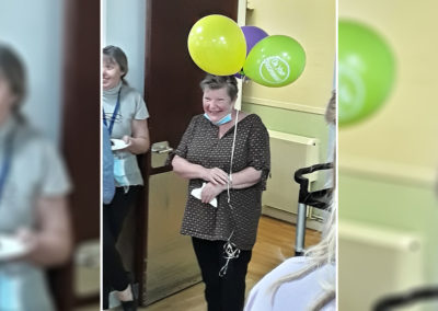 Sonya Lodge Residential Care Home's Manager with a bunch of balloons