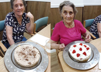 Sonya Lodge Residential Care Home ladies with their completed chocolate and strawberry cheesecakes