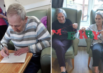Sonya Lodge Residential Care Home residents writing festive cards and making Christmas decorations