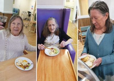 Residents enjoying a cheese and wine evening at Sonya Lodge