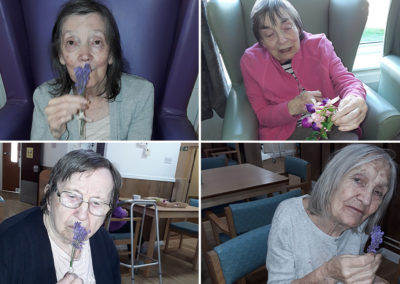 Sonya Lodge Residential Care Home residents smelling items from nature