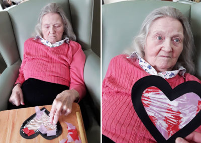 Sonya Lodge resident with her homemade Valentine's card