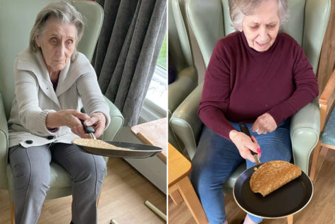 Sonya Lodge Residential Care Home residents flipping pancakes