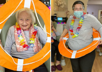 Sonya Lodge Residential Care Home staff and resident taking nautical selfies