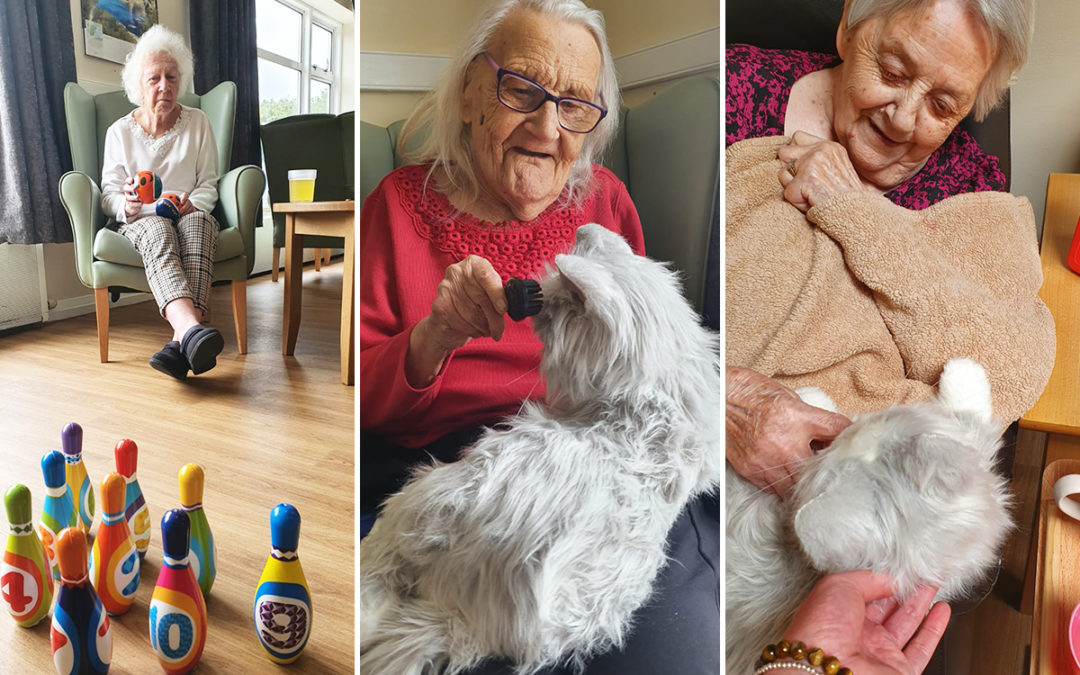Indoor skittles and a friendly new arrival at Sonya Lodge Residential Care Home