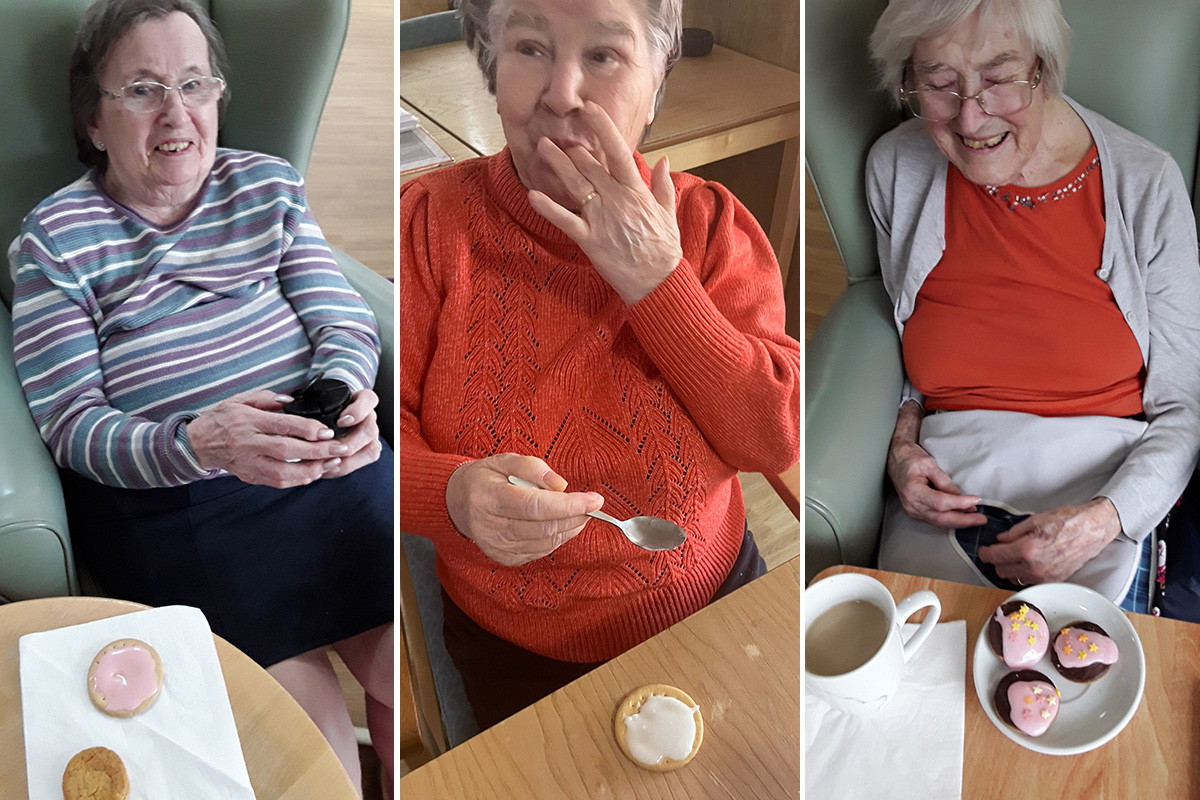 Sonya Lodge Residential Care Home residents adding icing and sprinkles to biscuits