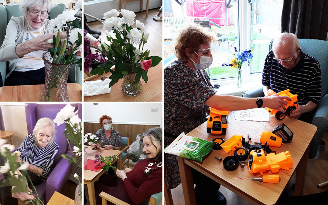 Flower arrangements and toy construction at Sonya Lodge Residential Care Home