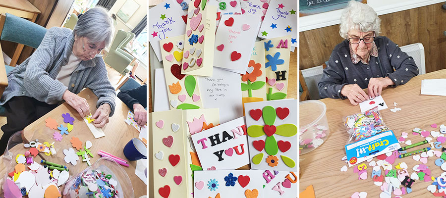 Sonya Lodge Residential Care Home residents making thank you cards for staff