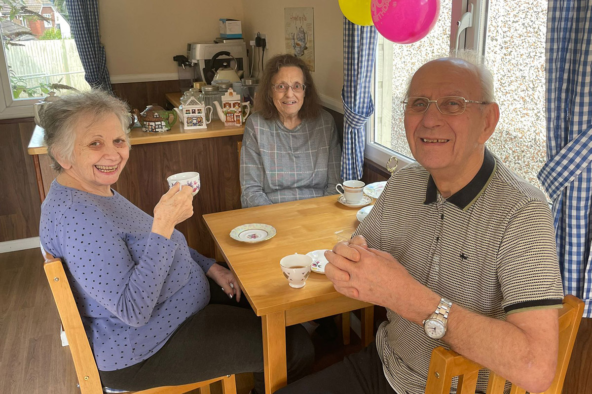 Enjoying a cuppa in the Forget-Me-Not Tearoom at Sonya Lodge Residential Care Home