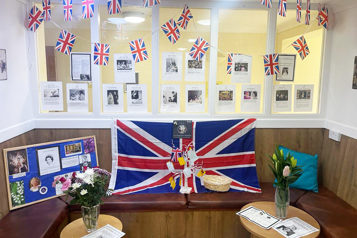 Remembrance display for the Queen at Sonya Lodge Residential Care Home