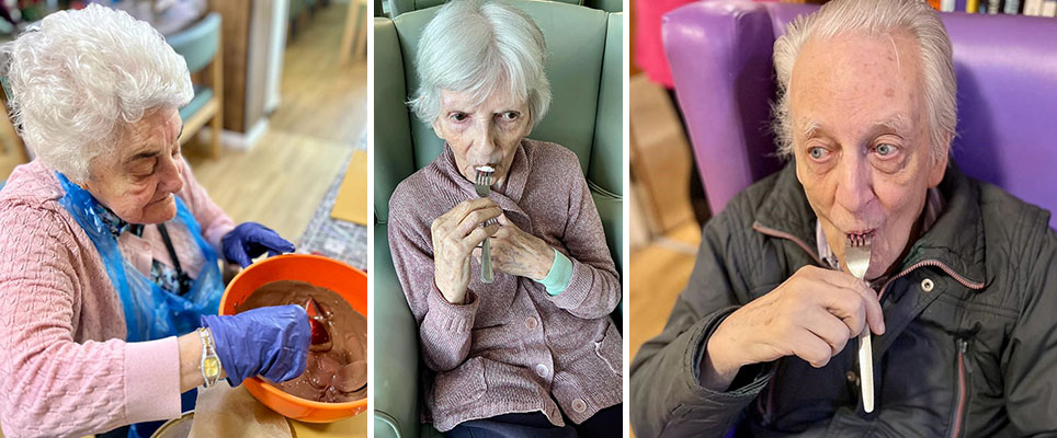 Sonya Lodge Residential Care Home residents enjoying treats dipped in chocolate