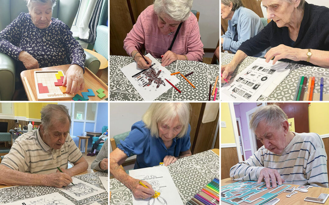 Enjoying art and games together at Sonya Lodge Residential Care Home