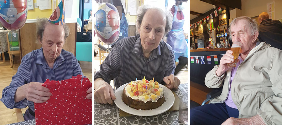 Birthday gifts, cake and pub trip at Sonya Lodge Residential Care Home