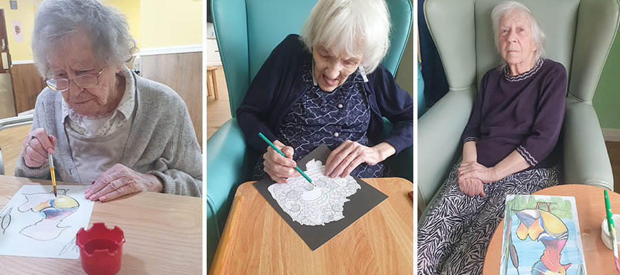 Painting and colouring at Sonya Lodge Residential Care Home