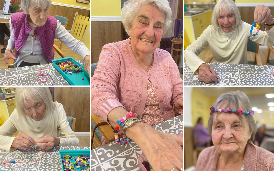 Jewellery making with beads at Sonya Lodge Residential Care Home