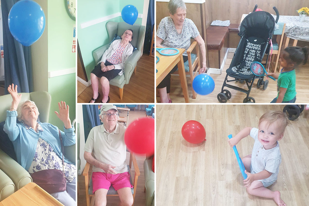 Sonya Lodge Residential Care Home residents enjoy balloon tennis with visiting children