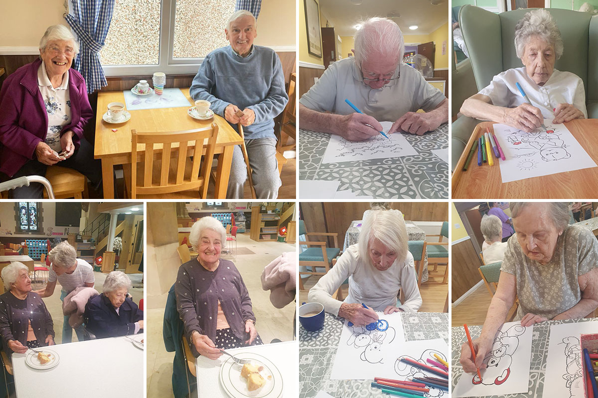 Meeting friends and colouring at Sonya Lodge Residential Care Home