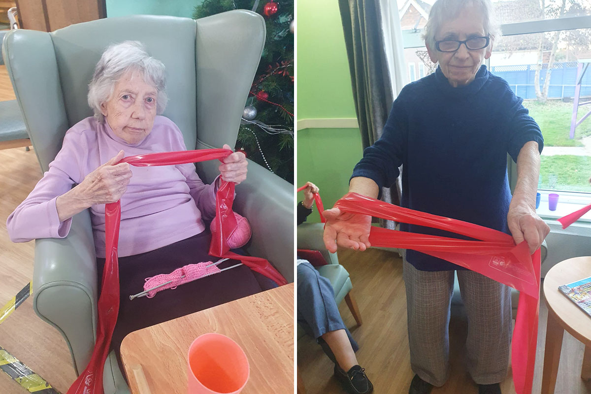 Sonya Lodge Residential Care Home residents using resistance bands