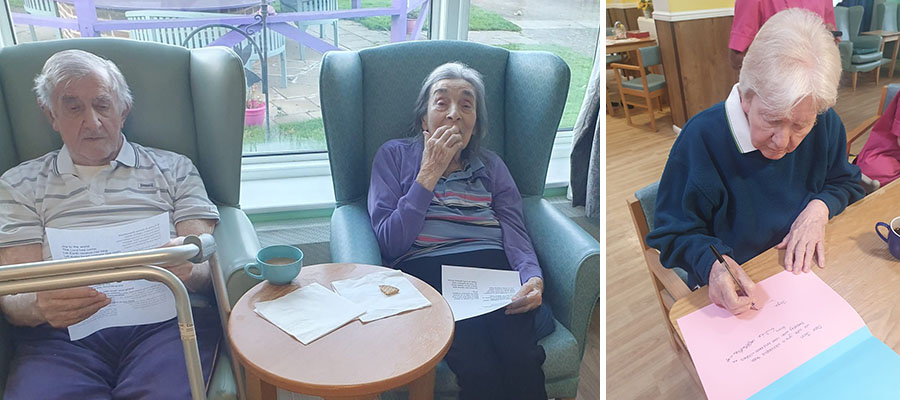 Church service and writing a card for Jean at Sonya Lodge Residential Care Home