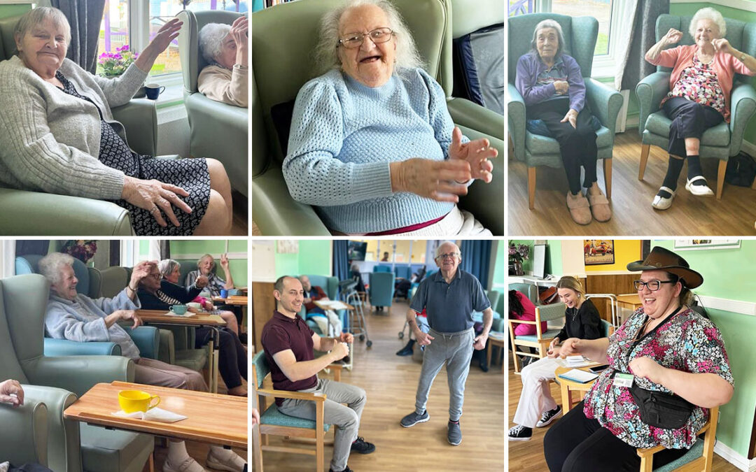 Chair fitness at seated line dancing at Sonya Lodge Residential Care Home