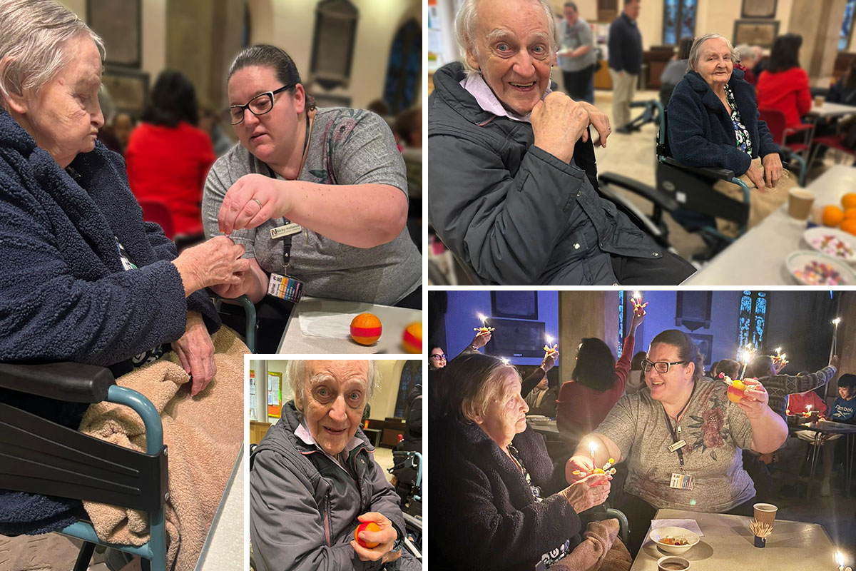Sonya Lodge Residential Care Home residents enjoying Christingle crafts at a local church 