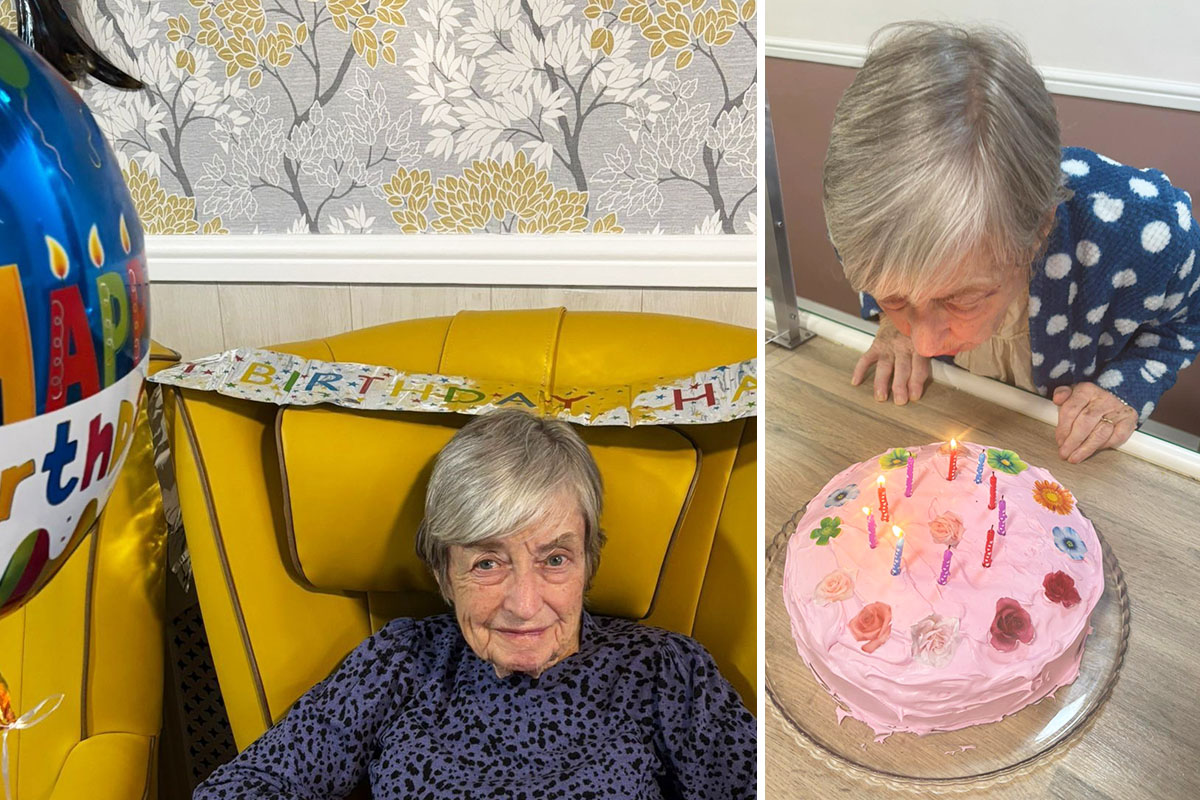Birthday celebrations and cake for Monica at Sonya Lodge Residential Care Home