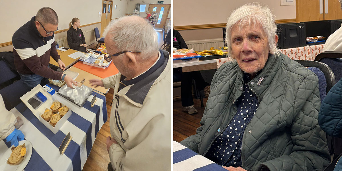 Sonya Lodge Residential Care Home residents browsing stalls and relaxing at a Local Farmers Market event.