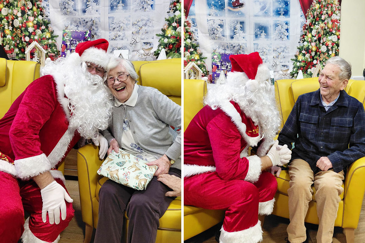 Sonya Lodge residents spending time with Father Christmas, enjoying festive outfits, Christmas gifts and one-to-one moments together.